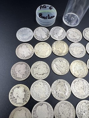 Barber Quarters 90% Silver Coin Quarter Roll $10 Face Value 40 Coins AG/G SKU#4X