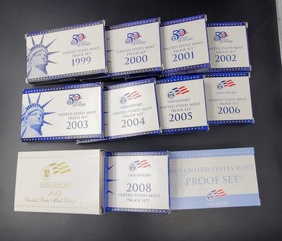 1999 - 2009 U.S. Mint Proof Set 11 Sets w/ COAs CLAD - Free Ship USA