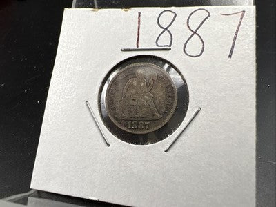 1887 P 10c Seated Liberty Silver Dime Coin CH AG / G Circ SK#a