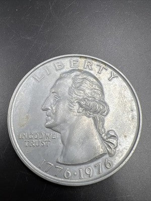 Large 3 Inch Novelty Pewter Coin/Coaster/Paperweight 1976 Quarter Used
