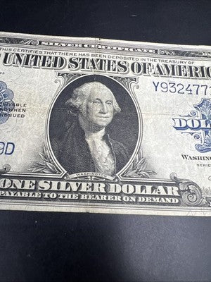 1923 One Dollar Silver Certificate Horse Blanket Fine Circ FR. 238 Woods White Y