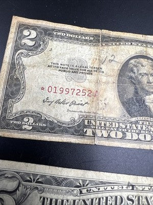 Star * Note Collector's Lot 1953 $2 & 1963 $5 USN Red Seal Notes Very Circ #67