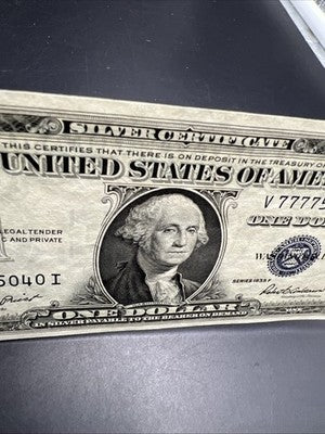 1935 F Lucky #77775040 Repeat Serial Number Silver Certificate $1 Bill XF EF
