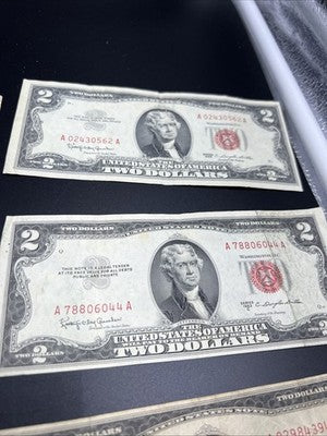 Lot of 10 1953 1963 $2 USN Red Seal Legal Tender Bills VG Very Good Circ #871