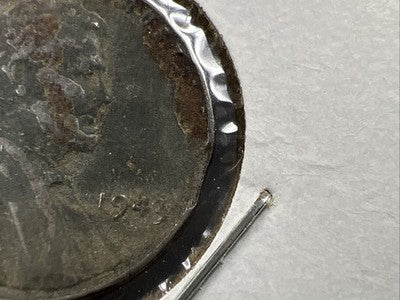 1943 P 1c Lincoln Wheat Cent Steel penny Clipped Planchet error