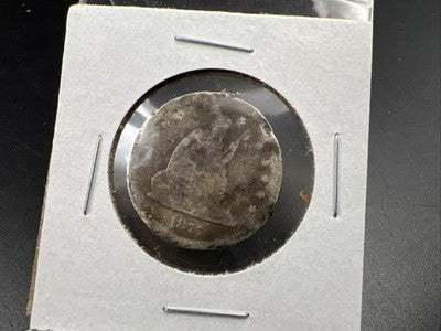 1877 Seated Liberty Silver Quarter Coin Very Circulated Damaged