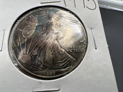 1995 1 Oz ASE American Silver Eagle Coin BU UNC Neat Toning Toner