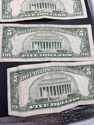 Lot of 10 1963 $5 USN United States Red Seal Five Dollar Notes VG / Fine #115