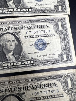 Lot of 4 1957 $1 One Dollar US Silver Certificates Neat Serial Numbers #3399