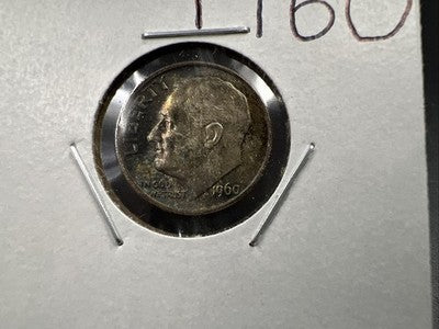 1960 P 10c Roosevelt Silver Dime Coin Neat Blue Toning Toner XF EF Extra Fine