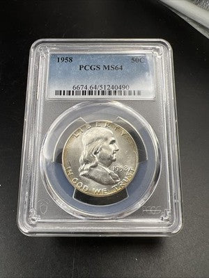 1958 P 50c Franklin Silver Half Dollar Coin PCGS MS64 CH BU Certified #90