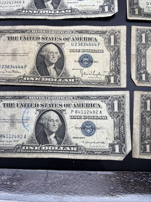 Lot of 10 VERY CIRC 1957 1935 $1 Dollar Silver Certificate Blue Seal Notes #82