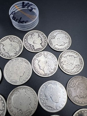20 Coin Roll Barber 90% Silver Half Dollar Coins VG Very Good Conditions S#B
