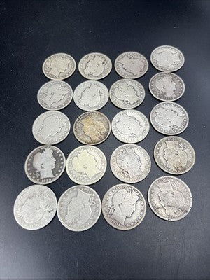 20 Coin Roll Barber 90% Silver Half Dollar Coins AG - G Very Circ Conditions S#a