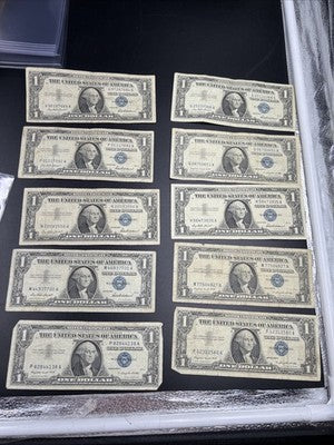 Lot of 10 1957 $1 One Dollar Silver Certificate Blue Seal Notes G / VG #138