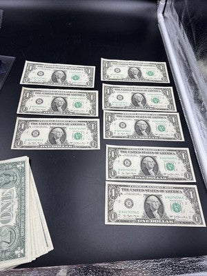22 Consecutive 1977 $1 Minor Over Ink Error REV FRN Bills VF - UNC Conditions