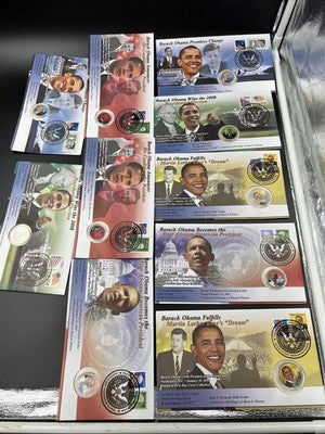 Lot of 10 Barack Obama Colorized US UNC Coins in Display Envelopes
