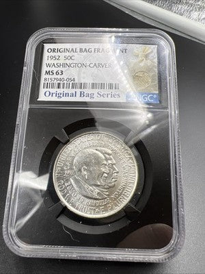 1952 50c Washington Carver Silver Half Dollar Coin NGC MS63 Original Bag Holder