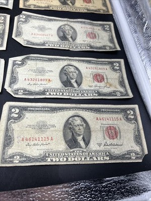 Lot of 10 1953 $2 USN Red Seal Legal Tender Bills Very Circulated #269