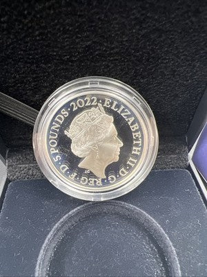 2022 United Kingdom Queen Elizabeth's Reign Proof 5 Pounds Silver Coin w Box COA
