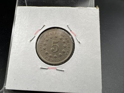 1868 5c Shield Nickel Coin Major Lamination Error Obverse AU About UNC