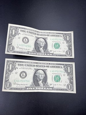 2 Consecutive 1963 B Barr FRN Federal Reserve Dollar Bill Notes VF / XF Circ #75