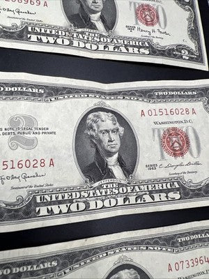 Lot of 7 1963  1953 $2 USN Red Seal Notes VF Very Fine Bills #516