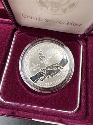 1995 Atlanta Olympics Runner Proof Silver Dollar Coin OGP Some Toning