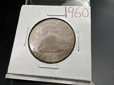 1960 P Franklin Half Dollar Silver Coin Choice BU UNC Neat Toning Reverse #C