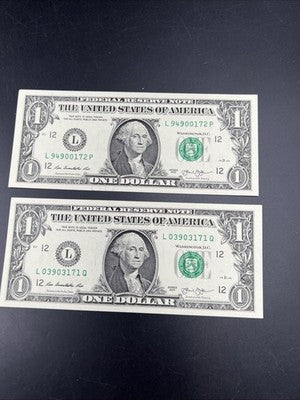 2 Consecutive 2013 $1 FRN Federal Reserve Notes CH UNC #171