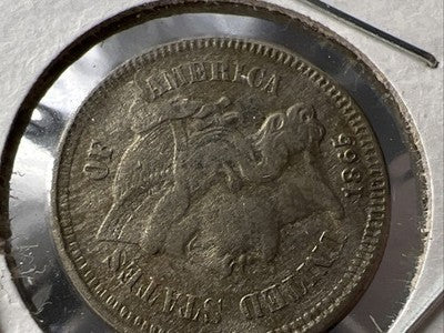 1865 3c Nickel Coin RPD Repunched Date FS-304 XF EF Extra Fine Circ