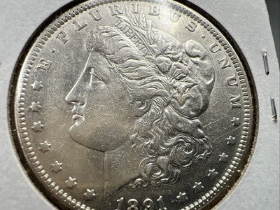 Bearl Tate Masonic Counterstamp on 1891 P $1 Morgan Silver Dollar AU Details