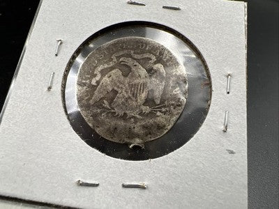 1877 Seated Liberty Silver Quarter Coin Very Circulated Damaged