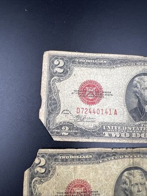 Lot of 3 1928 $2 Two Dollar USN United States Notes Red Seal Very Circ #906