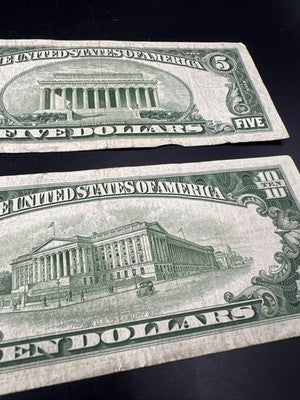 FRN Collector's Lot 1950 B $5 & $10 Federal Reserve Note Bills VG / F #908