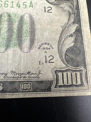 1934 A Mule $100 FRN Federal Reserve Note San Francisco District VG Circ #145