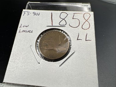 1858 1c Flying Eagle Cent Coin Low Leaves FS-901 Variety AG About Good Circ