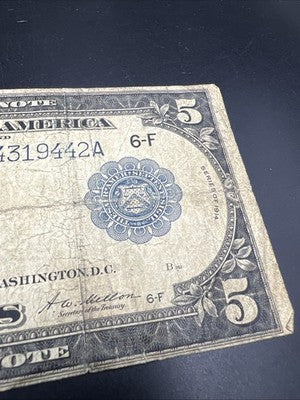 1914 $5 Five Dollars Federal Reserve Note Atlanta White Mellon FR-867 Very Circ