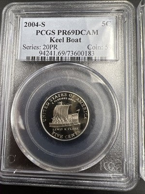 PCGS Slab collectors set 1964 Silver 25c W & 2004 5c CU-NI Keel Boat 5c