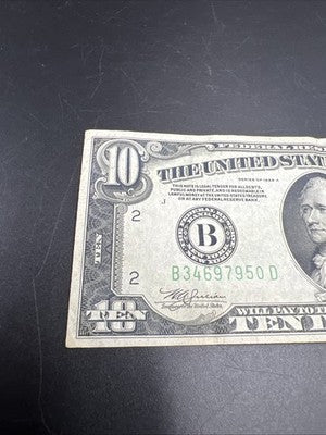 1934 A $10 FRN Ten Dollar Federal Reserve Note New York District Fine Circ #50