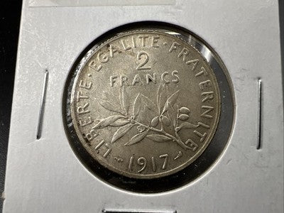 1917 France 2 Francs Silver Coin Choice EF XF Extra Fine Circ