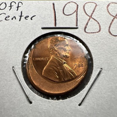 1988 1c Lincoln Memorial Cent Penny 25% Off Center BU UNC SKU#AQ