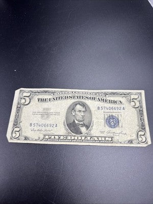 1953 $5 US Silver Certificate Note Five Dollar Bill VG Very Good Circ #692
