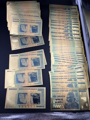 Lot Of 100 Zimbabwe 100 Trillion Dollars Gold Foil Novelty Notes