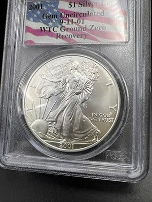 World Trade Center Recovery 2001 1 OZ ASE Ground Zero Silver Eagle PCGS Gem SK#D