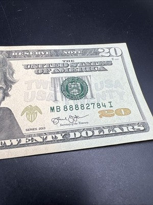 2013 $20 FRN Federal Reserve Note AU About UNC Circ Neat Serial # 88882784