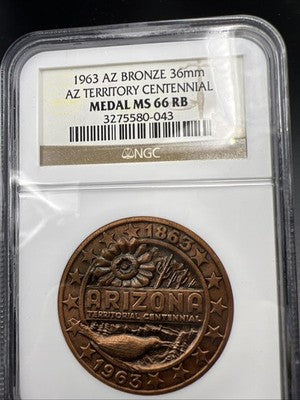 1963 Arizona Centennial Bronze Medal NGC MS66 RB