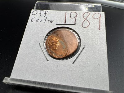 1989 1c Lincoln Memorial Cent Penny 45% Off Center BU UNC sk#3B