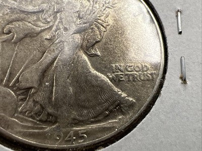 1945 P 50c Walking Liberty Half Dollar Missing Designer Initials FS-901 VF Circ