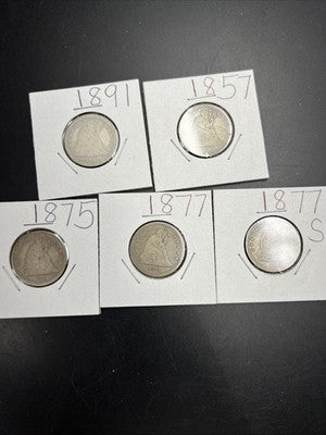 Lot of 5 Different Seated Liberty Silver Quarter Coins Choice AG About Good #a